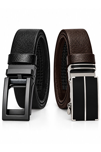 derikem Set of 2 Automatic Buckle Holeless 100% Genuine Buffalo Leather Class...