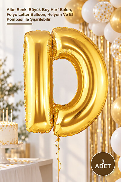 Yenilig 3 Pieces D Letter Foil Balloon – Gold Color, Large Letter Balloon, Fo...