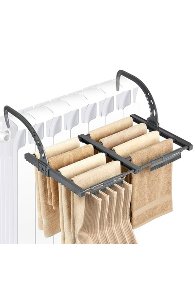 Vilde Uscător de rufe extensibil, gri metalic, pentru calorifer 32.5-60x35 cm