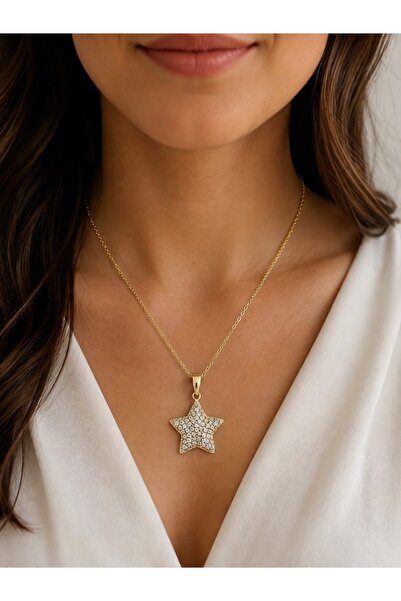 lotusbybuket Trend Star Model Gold Zircon Stone Large Size Steel Necklace