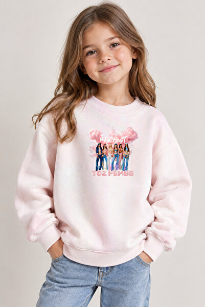 Manifest Grubu Toz pembe Basklı Kız Çocuk Sweatshirt 4-14 Yaş