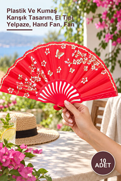Yenilig 10 Adet Yelpaze – Plastik Ve Kumaş Karışık Tasarım, El Tipi Yelpaze, Hand Fan, Fan