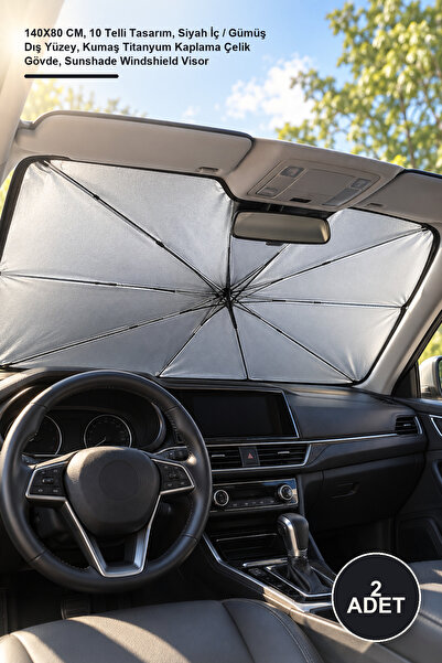 Yenilig 2 Pieces Car Front Windshield Sunshade – 140X80 Cm, 10 Wire Design, B...