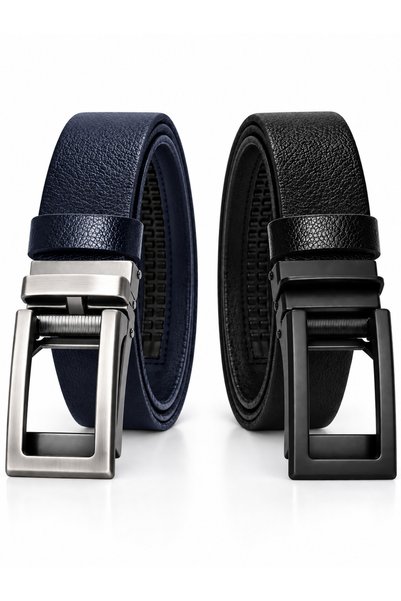 derikem Set of 2 Automatic Buckle Holeless 100% Genuine Buffalo Leather Class...