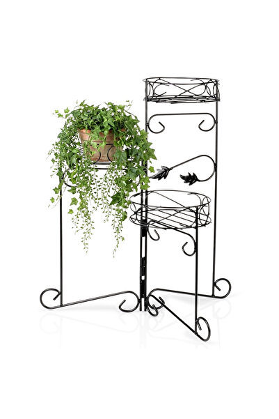 Vilde Suport de flori din metal negru cu 3 niveluri, 66 cm