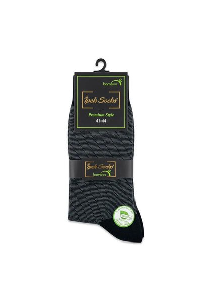 FIYONA B&T İpek Men's Bamboo Seamless Patterned Long Socks 3-Pack Navy Blue
