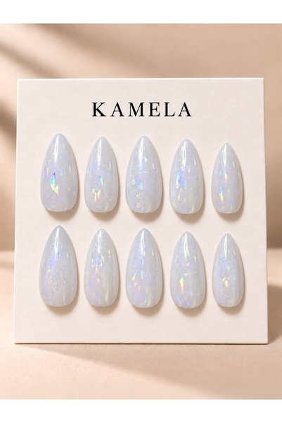 kamela أظافر صناعية لاصقة مصنوعة يدويًا من الجل، بلون