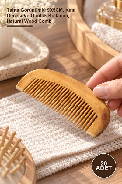 Yenilig 20 Wooden Combs – Wood-Looking Design 9X5Cm, Henna Night and Daily Us...