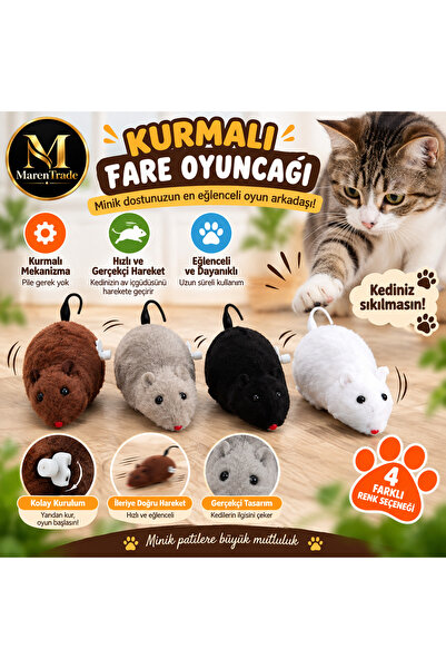 Genel Markalar Kurmalı Fare Kedi Oyuncağı | Gerçekçi Hareketli Peluş Oyuncak