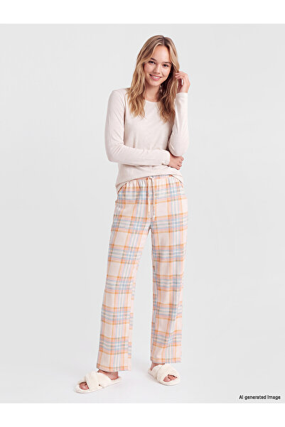 LC Waikiki TexX Store Kalitesi LCW DREAM Turuncu Penye Ekose Kadın Pijama Alt