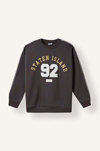 DeFacto Overshirt Fit Crew Neck Printed Stripe Detailed Soft Fleece Inside Sw...