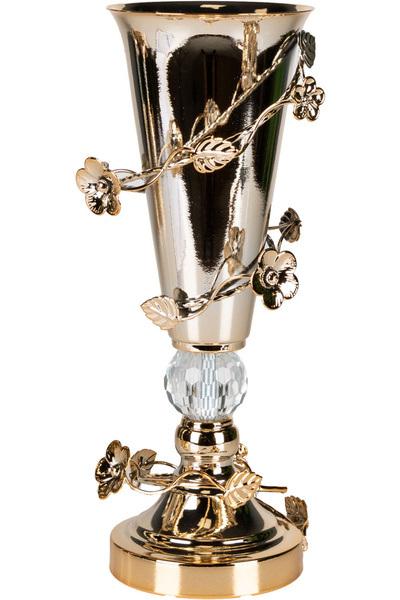 Herdekora Dekoratif Metal Vazo Kristal Taşlı Gold 14x33 Cm.