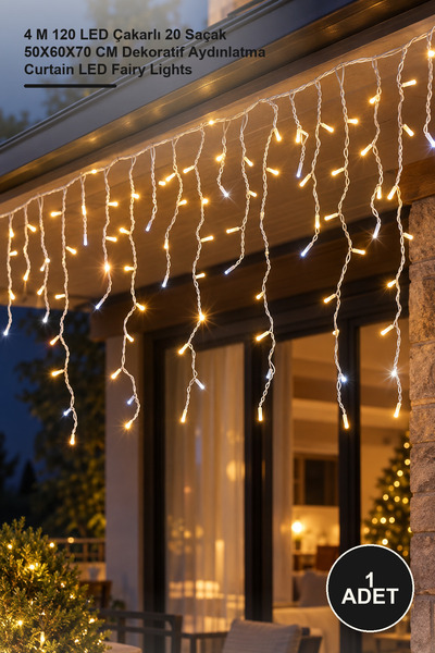 Yenilig 1 Adet Saçaklı LED Perde Işığı – 4 M 120 LED Çakarlı 20 Saçak 50X60X7...