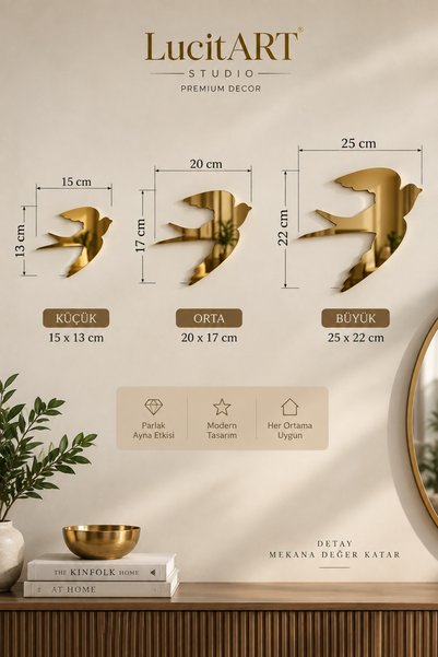 LucitART Kırlangıç Duvar Dekoru – 1 mm Kendinden Yapışkanlı Parlak Pleksi – 3...