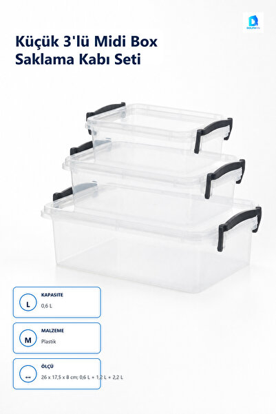 DolphFin 3-Piece Midi Box Storage Container Set 0.6/1.2/2.2 L