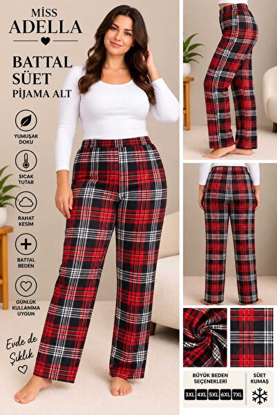 MiŞa adella Kadın Battal Beden Kışlık Pijama Yumuşak Esnek Kumaş Süet Pijama
