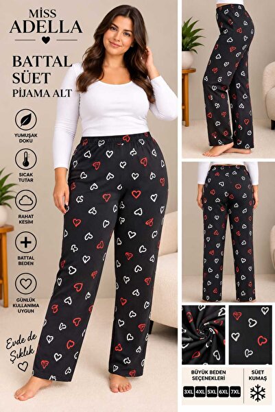 Kadın Battal Beden Kışlık Pijama Yumuşak Esnek Kumaş Süet Pijama