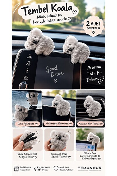TEMUNGUR مجموعة زينة داخل السيارة على شكل كوالا كسول مع مشبك (قطعتان) - زينة ...