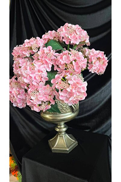 Pembe Ortanca Lüks Yapay Çiçek Aranjmanı – Gold Dekoratif Saksıda Pembe Ortanca 45x25 cm