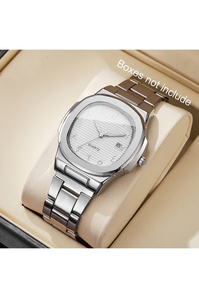 Choice B Silv White No Box Luxury Men Business Watches Fashion Square Dial St...