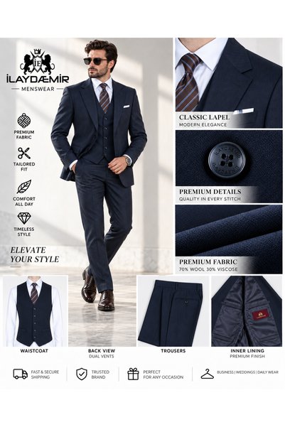 ilayda emir Men's Classic Regular Fit Suit with Vest 3-Piece Large Size 50-64