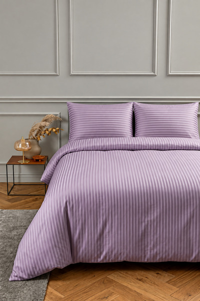 Marlenka Home Tex %100 Pamuk 210 TC (83 Tel) Çift Kişilik Çizgili Saten Nevre...