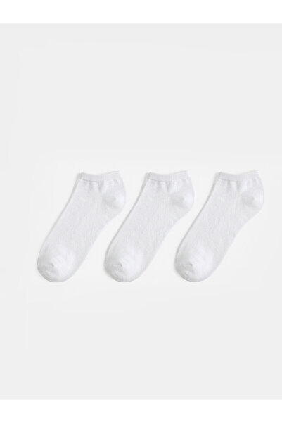 LC Waikiki Nevavm White Plain 3-Pack Women's Booties Socks with a Difference