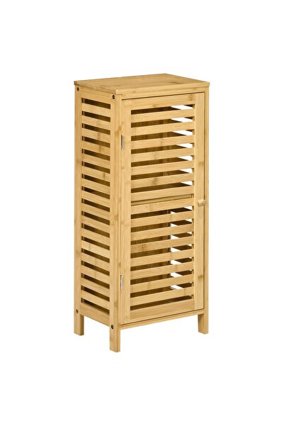Generic Brand Dulap de baie cu ușă cu lamele, raft reglabil, bambus, 30 x 19,...