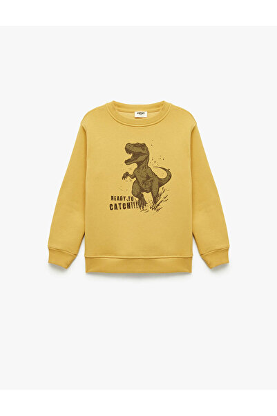 Koton Dinosaur Printed Crew Neck Yellow Boys' Sweatshirt 7Wkb10059Tk