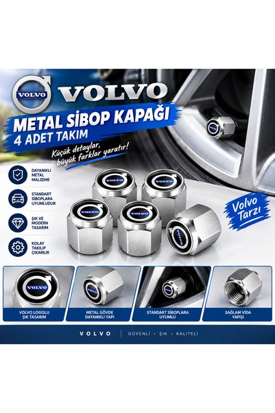 İKTUNING VOLVO LOGOLU 4 ADET METAL SİBOP KAPAK TAKIM