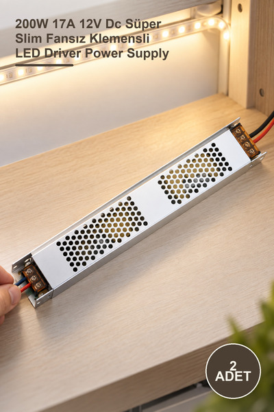 Yenilig 2 Adet CT-2679 Şerit LED Trafosu – 200W 17A 12V Dc Süper Slim Fansız ...