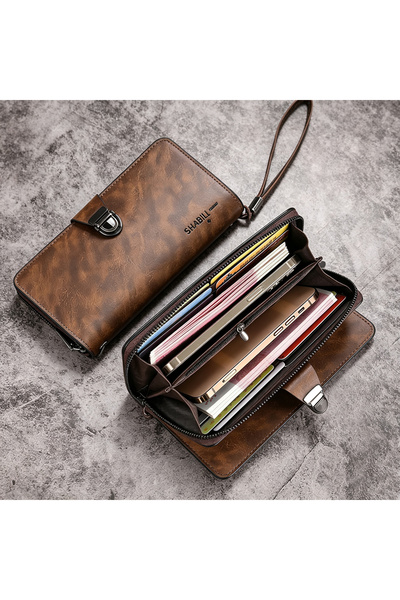 Generic Brand Vintage PU Long Wallet for Men, Multi Card Slots Zipper Clutch ...