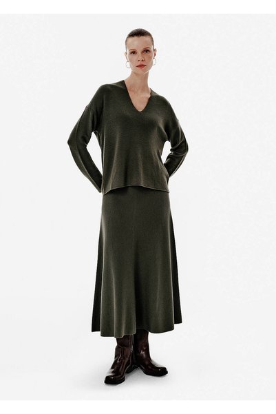 Knitss Ottoman Örgü Yeşil A Form Triko Etek
