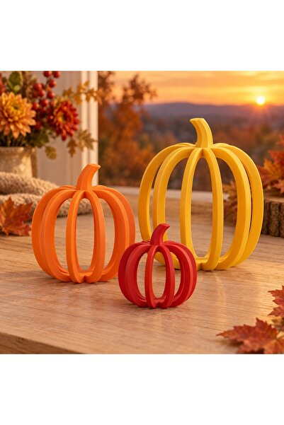 OEM Set 3 dovleci decorativi de toamnă – 8, 14 și 20 cm – Mix Apus de octombrie