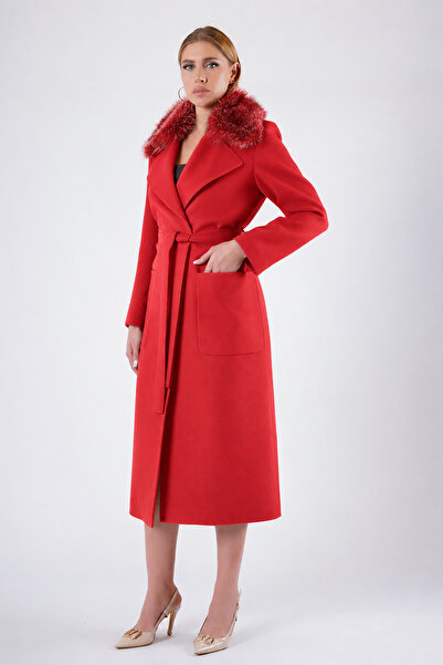 Leather Club Cashmere Coat with Pomegranate Flower Fur Accessories