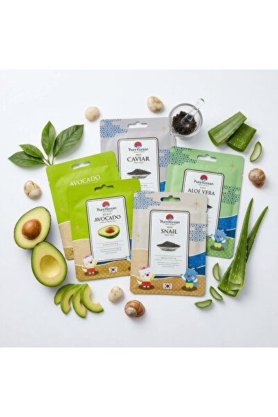 PURE KOREAN 4'lü Kore Yüz Maskesi Seti - Avokado, Havyar, Aloe Vera & Salyang...