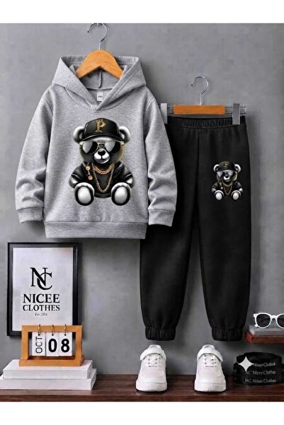 NC Nicee Clothes طقم رياضي للأطفال للجنسين (قبعة ونظارات وطبعة دب للشتاء)