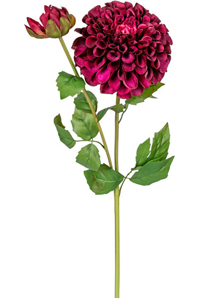 Herdekora Yapay Yıldız Çiçeği Pompon Dahlia Islak Dokulu Bordo 16x60 Cm.