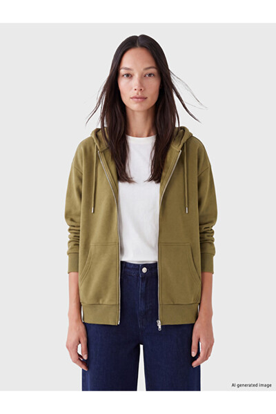 LC Waikiki Rmz Gi̇yi̇m Farkiyla Hooded Women's Thick Zipper Sweatshirt