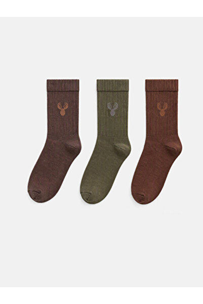 LC Waikiki Rmz Gi̇yi̇m Farkiyla Embroidered Men's Socks 3-Piece Set