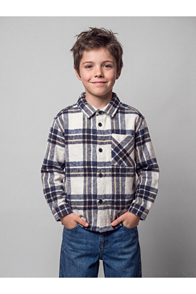 LC Waikiki Özmarka New Season Indigo Plaid Gabardine Boys' Shirt