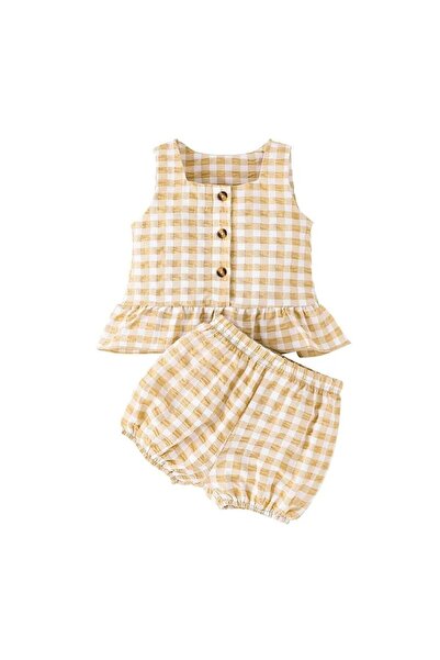 MINIMEAccessories Two-Piece Clothing Set | 9-12 Months | Beige & White | cott...