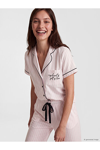 LC Waikiki Vizyon New Season Ecru Shirt Collar Embroidered Women's Pajama Top