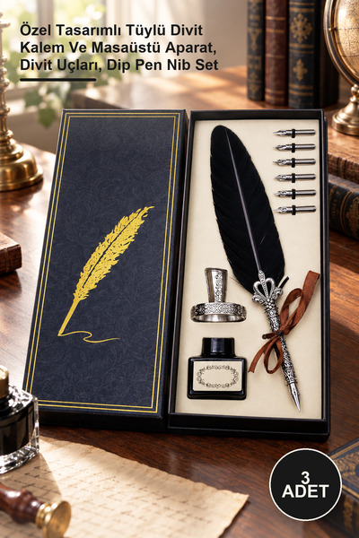 Yenilig 3-Piece Dip Pen Set – Specially Designed Feather Dip Pen and Desktop ...