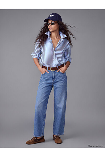 LC Waikiki Vizyon New Season Blue Belted Straight Fit Women's Jean Trousers