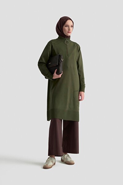 Armine Zipper Detailed Knitwear Tunic Khaki