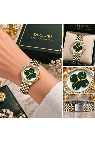 Generic Brand ساعة DI CAPRI النسائية ثنائية اللون بميناء أخضر LOOSTER TIME