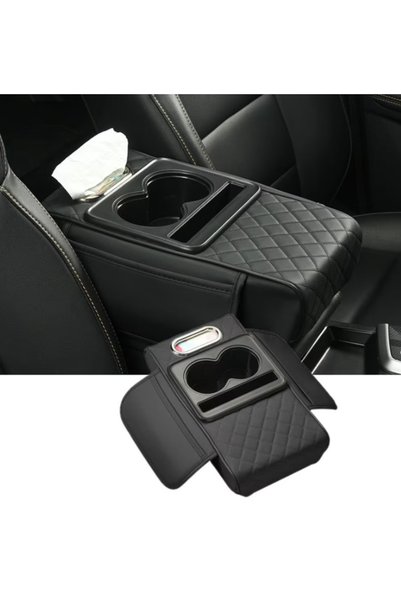 OEM Organizator cotieră auto 2 în 1 cu suport dublu pentru pahare, compartiment pentru șervețele și buzunar lateral