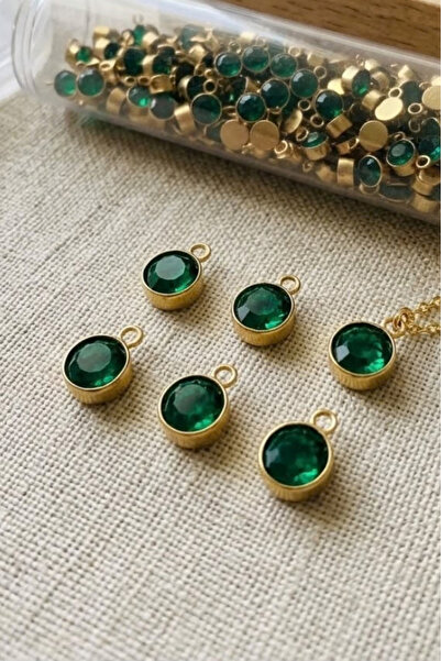 Hobi Goom Takı Yapımı / Üretimi için Yeşil Taşlı Gold Renk Çelik Charm Kolye ...
