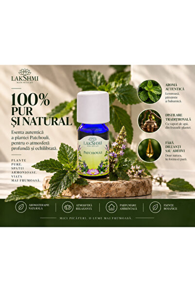 Lakshmi Ulei esential Patchouli 10 ml, 100% pur si organic, Pogostemon Cablin...